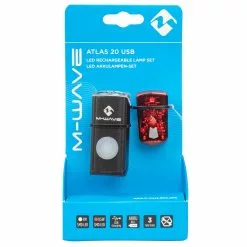 Set D'éclairages Vélo Avant Et Arrière à LED Rechargeables USB Atlas 20 M-Wave -Polisport Soldes feu arriere velo m wave atlas 20 packaging